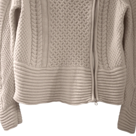 VERONICA BEARD Moto Chunky Cable Knit Fisherman Sweater Zip Wool Pull Over Biker - Picture 4 of 10